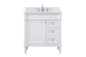 32 inch Single bathroom vanity in white with backsplash