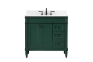 36 inch Single bathroom vanity in green with backsplash