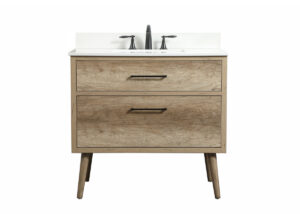36 inch Single bathroom vanity in natural oak with backsplash