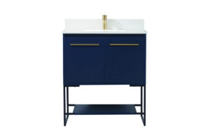 30 inch Single bathroom vanity in blue with backsplash