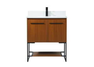 30 inch Single bathroom vanity in teak with backsplash