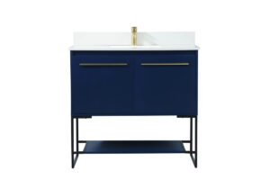 36 inch Single bathroom vanity in blue with backsplash