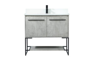 36 inch Single bathroom vanity in concrete grey with backsplash