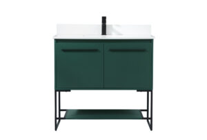 36 inch Single bathroom vanity in green with backsplash
