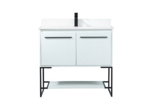 36 inch Single bathroom vanity in white with backsplash