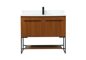 40 inch Single bathroom vanity in teak with backsplash