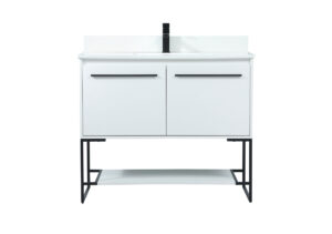40 inch Single bathroom vanity in white with backsplash