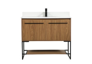 40 inch Single bathroom vanity in walnut brown with backsplash