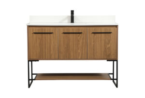 48 inch Single bathroom vanity in walnut brown with backsplash
