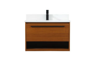 30 inch Single bathroom vanity in teak with backsplash