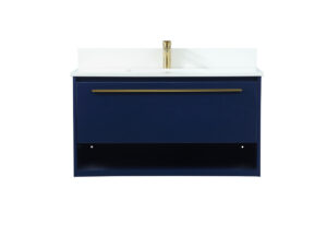 36 inch Single bathroom vanity in blue with backsplash