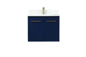 24 inch Single bathroom vanity in blue with backsplash