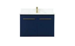 30 inch Single bathroom vanity in blue with backsplash