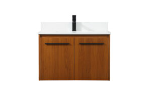 30 inch Single bathroom vanity in teak with backsplash