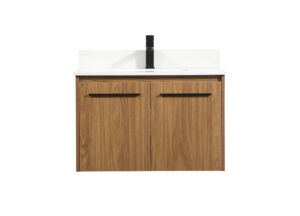 30 inch Single bathroom vanity in walnut brown with backsplash