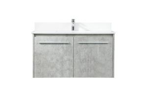 36 inch Single bathroom vanity in concrete grey with backsplash