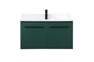 36 inch Single bathroom vanity in green with backsplash