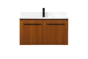 36 inch Single bathroom vanity in teak with backsplash