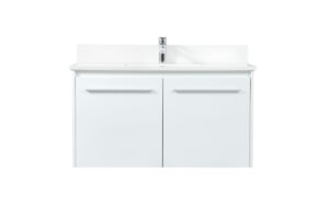 36 inch Single bathroom vanity in white with backsplash