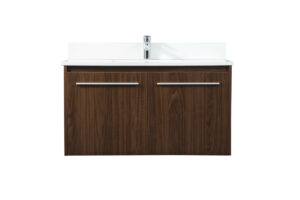 36 inch Single bathroom vanity in walnut with backsplash
