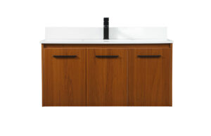 40 inch Single bathroom vanity in teak with backsplash