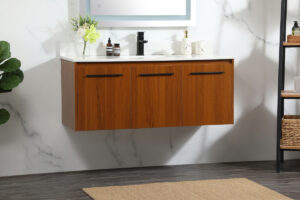 48 inch Single bathroom vanity in teak with backsplash