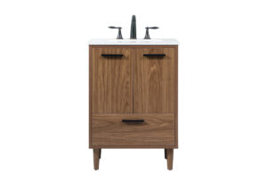 24 inch Single bathroom vanity in walnut brown