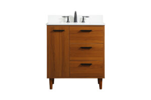 30 inch bathroom vanity in Teak with backsplash