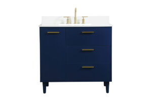 36 inch bathroom vanity in Blue with backsplash