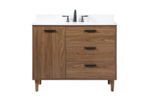 42 inch Single bathroom vanity in walnut brown with backsplash
