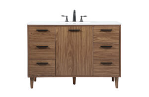 48 inch Single bathroom vanity in walnut brown