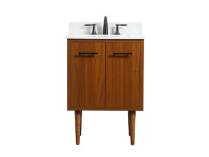 24 inch Single bathroom vanity in teak with backsplash