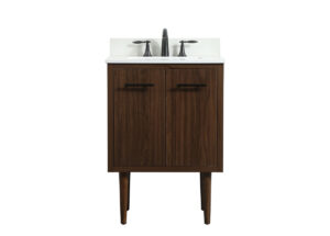 24 inch Single bathroom vanity in walnut with backsplash