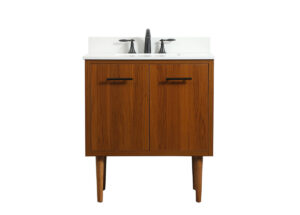 30 inch Single bathroom vanity in teak with backsplash
