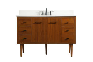 48 inch Single bathroom vanity in teak with backsplash