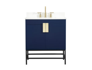 30 inch Single bathroom vanity in blue with backsplash