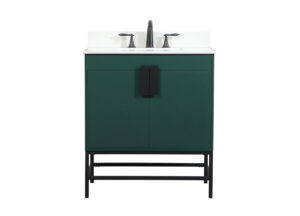 30 inch Single bathroom vanity in green with backsplash
