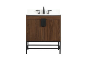30 inch Single bathroom vanity in walnut with backsplash