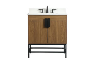 30 inch Single bathroom vanity in walnut brown with backsplash