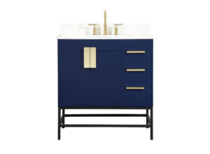 32 inch Single bathroom vanity in blue with backsplash