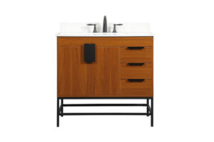 36 inch Single bathroom vanity in teak with backsplash