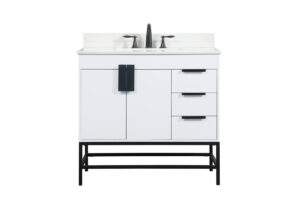 36 inch Single bathroom vanity in white with backsplash