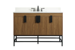48 inch Single bathroom vanity in walnut brown with backsplash