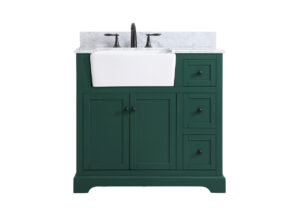 36 inch Single bathroom vanity in green with backsplash