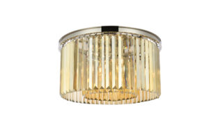Sydney 8 light polished nickel Flush Mount Golden Teak (Smoky) Royal Cut Crystal