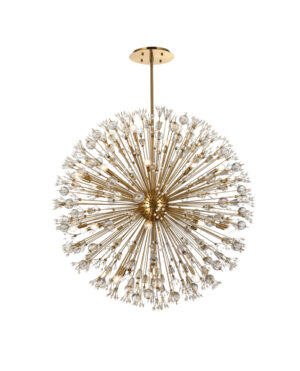 Vera 50 inch crystal starburst round pendant in gold