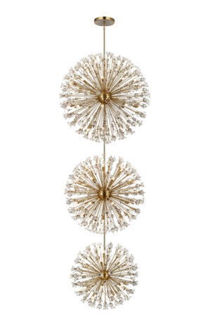 Vera 50 inch three tiers crystal starburst chandelier in satin gold