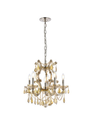Maria Theresa 6 light Golden Teak Pendant Golden Teak (Smoky) Royal Cut Crystal