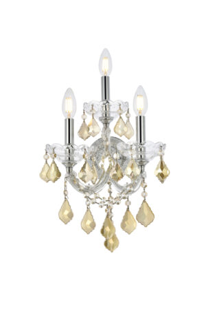 Maria Theresa 3 light Chrome Wall Sconce Golden Teak (Smoky) Royal Cut Crystal