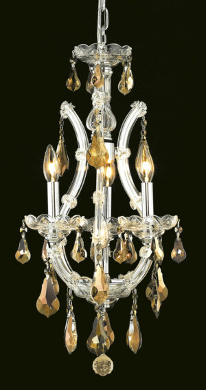 Maria Theresa 4 light Chrome Chandelier Golden Teak (Smoky) Royal Cut Crystal